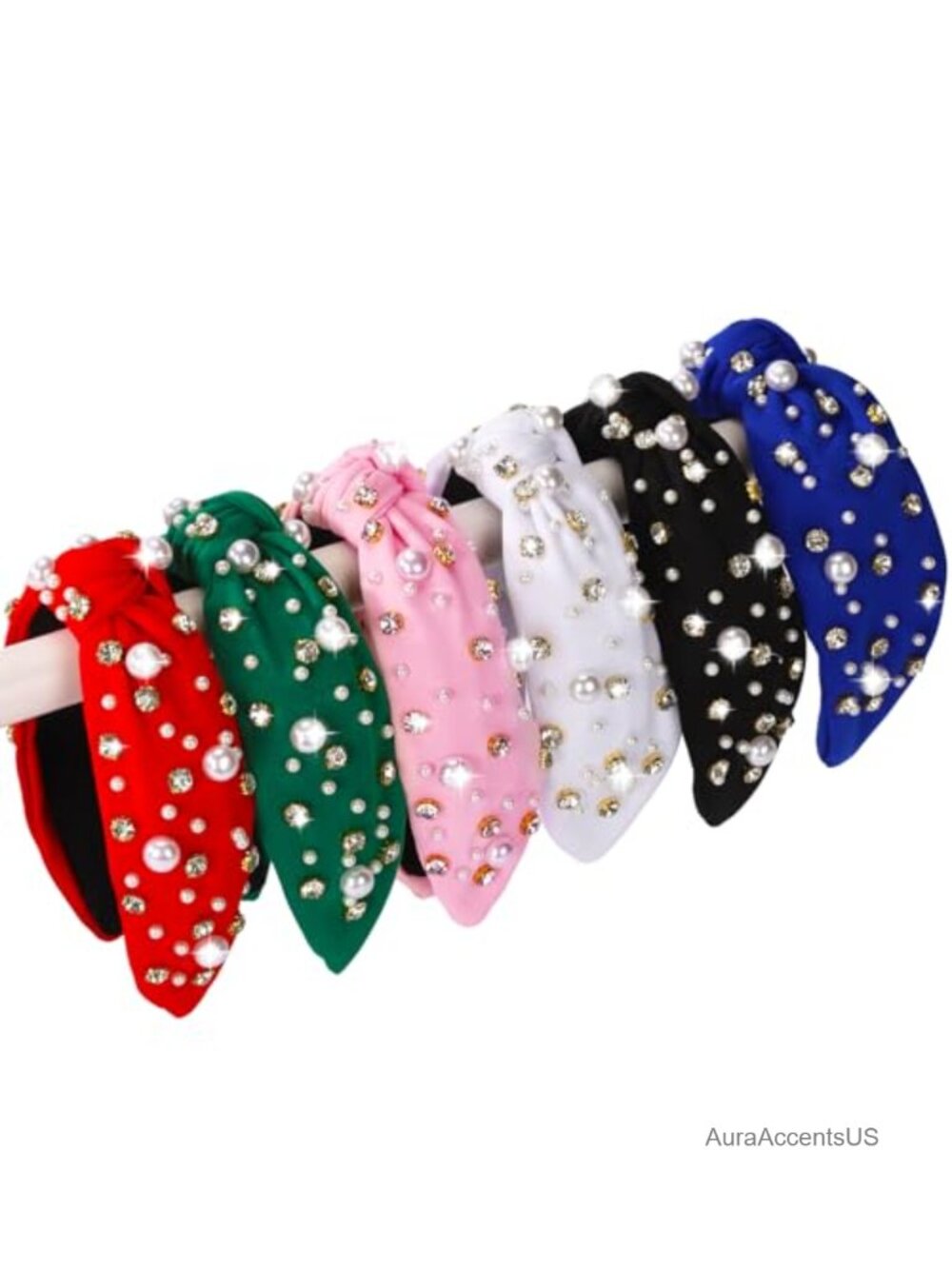 6pc Rhinestone Pearl Turban Twist Headband Set Fabric Hair Accessories